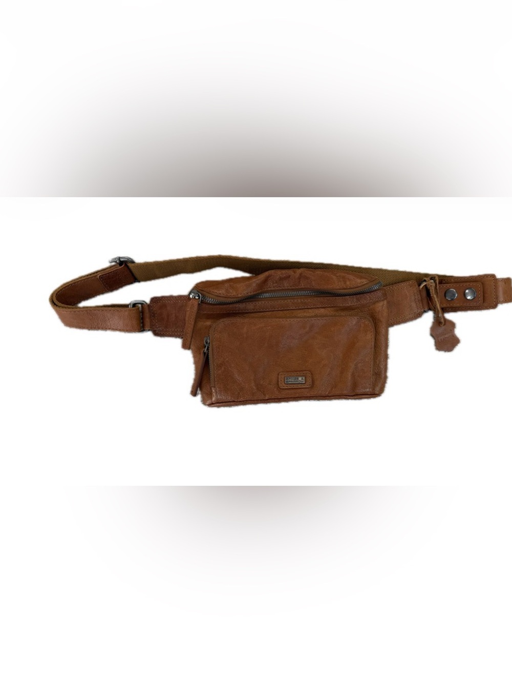 Spikes & Sparrow Genuine Leather Belt Bag Cognac- Oregon Houndstooth Interior